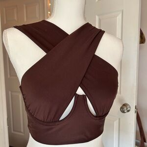 Dark Brown Cross-Front Crop Top